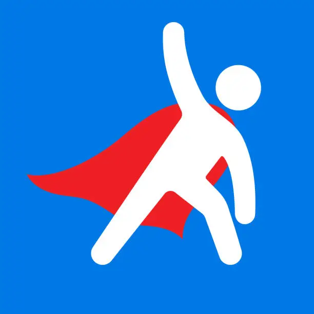 Vector illustration of Superhero with Cape Stretching Icon
