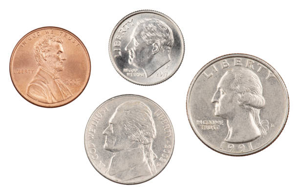 istock Four most commonly used American Coins isolated on white background 1169757685