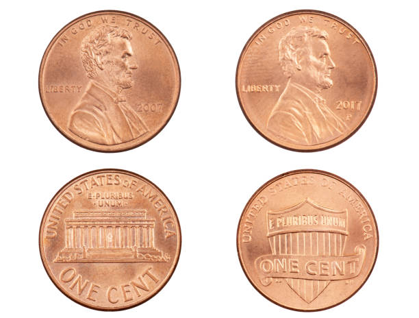 istock Lincoln Memorial cent and Union Shield cent isolated  white background 1169758371