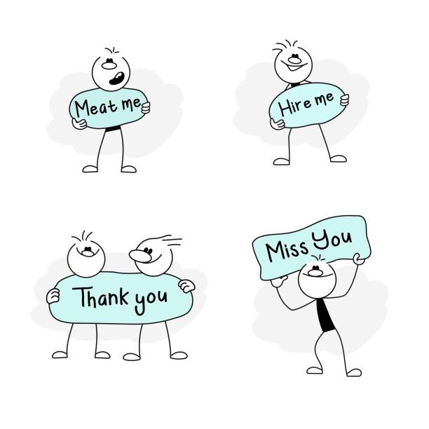 Speech Bubbles Icons Set With Stick Figures And Meat Me Hire Me Thank You  Miss You Stock Illustration - Download Image Now - iStock