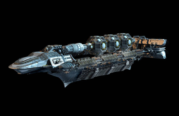 istock Detailed interstellar spaceship isolated on black 1169759750