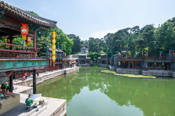 Summer Palace, an Imperial Garden, where integrates numerous traditional halls and pavilions into the Imperial Garden conceived in Beijing, China. stock photo