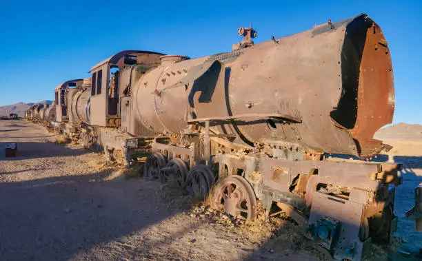 Train cemetery in the desert near Uyuni, Bolivia