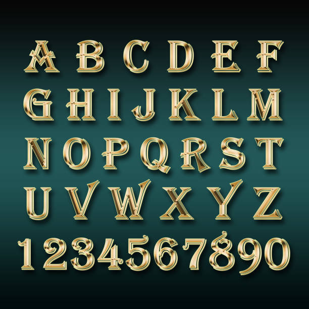istock Golden alphabet and numbers on a green background. 1169773767