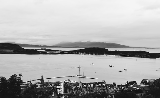 Oban seafront from roadside.
