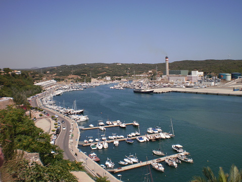 Beautiful Commercial And Sports Port Seen From The Top Of The City In Mahon On The Island Of Menorca. July 5, 2012. Mahon, Menorca, Balearic Islands, Spain, Europe. Travel Tourism Street Photography
