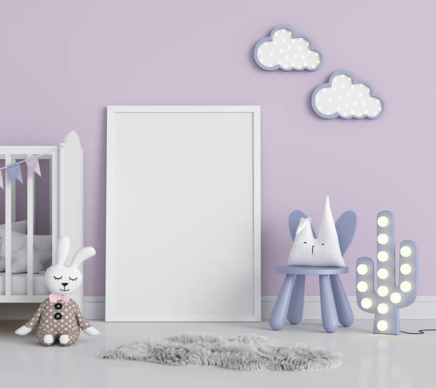 istock Blank photo frame for mockup in violet child room, 3D rendering 1169779561