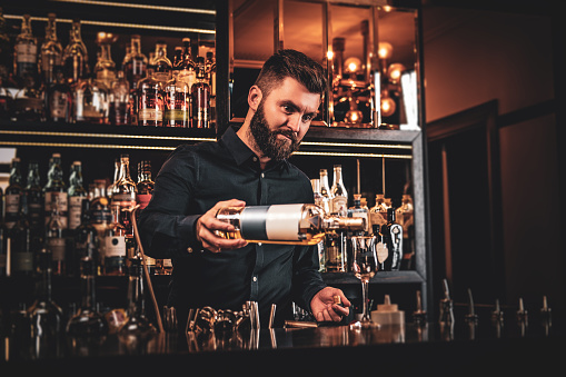 Manager Cocktail Bar Manager Is Making Drinks At The Bar Stock Photo - Download Image ...