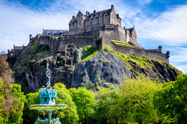 Ross Fountain in Princes Street Gardens with Edinburgh Castle in the background.