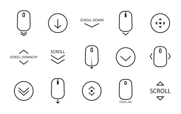 scrollen sie nach unten symbol. scrollen sie das maussymbol für web design isoliert auf weißem hintergrund. moderne vektor-illustration - svg stock-grafiken, -clipart, -cartoons und -symbole