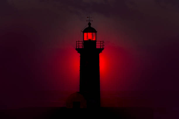 Lighthouse Silhouette Headlamp out of operation being illuminated from behind beacon photos stock pictures, royalty-free photos & images