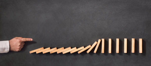 istock Domino Effect and Business Challenge Concept on Blackboard 1169789712