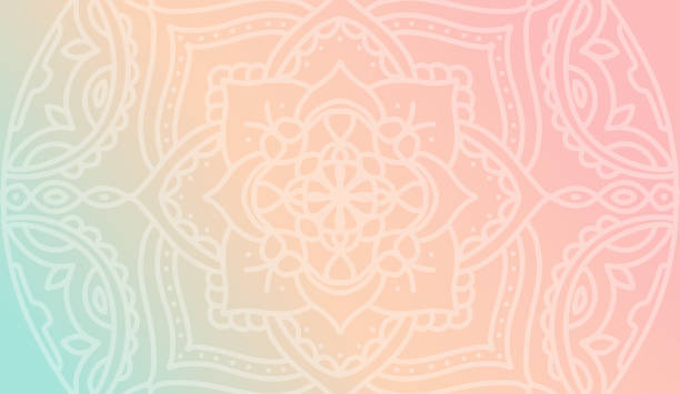 ilustrações de stock, clip art, desenhos animados e ícones de dreamy peach pink gradient wallpaper with mandala pattern. vector horizontal background for meditation poster, banner for yoga school - flower flourishes paint backgrounds