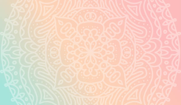 ilustrações, clipart, desenhos animados e ícones de papel de parede macio sonhador do inclinação com teste padrão da mandala. fundo horizontal do vetor para o poster da meditação, bandeira para a escola da ioga - abstract design pattern mandala