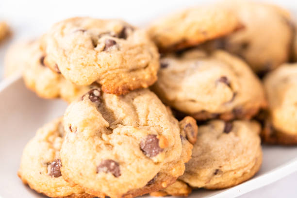 istock Homemade chocolate chips cookies on a white plate. 1169792656