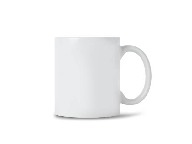 クリッピングパスで白い背景に隔離されたデザインのための白いマグカップモックアップ - mug ストックフォトと画像