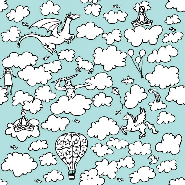 Vector illustration of Doodles in the Clouds