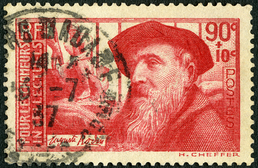 Postage stamp printed in France shows Francois Auguste Rene Rodin Rodins (1840-1917), The surtax was used for relief of unemployed intellectuals, 1936