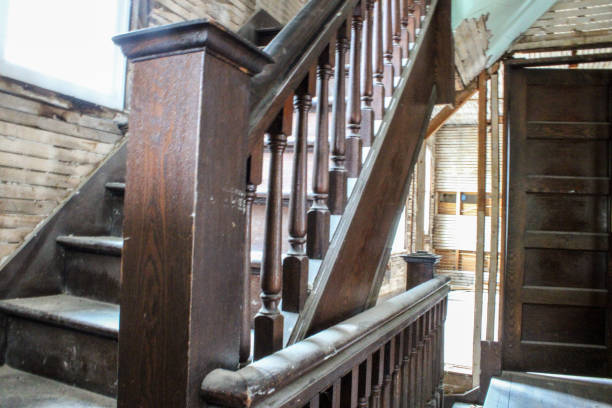 istock Dusty staircase in old house under construction 1169800599