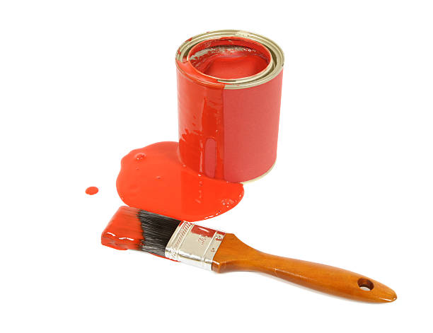 istock Messy red paint tin and brush 116980060