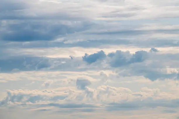 Cloudy skies in beautiful blue pastels in the summer in Netherlands