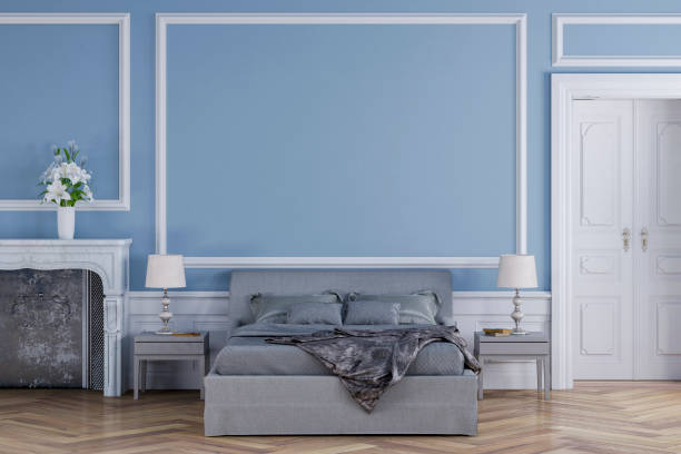 istock Glamour bedroom with decoration and fireplace 1169804422