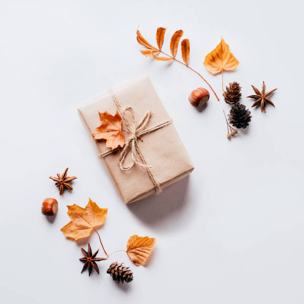 istock Autumn creative holiday present with foliage decor 1169809014