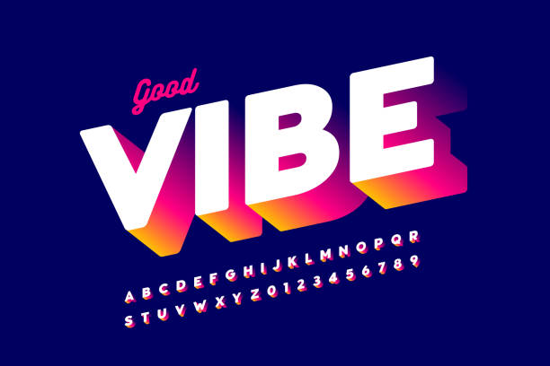 Bright positive style font Bright positive style font design, alphabet letters and numbers, vector illustration typescript stock illustrations