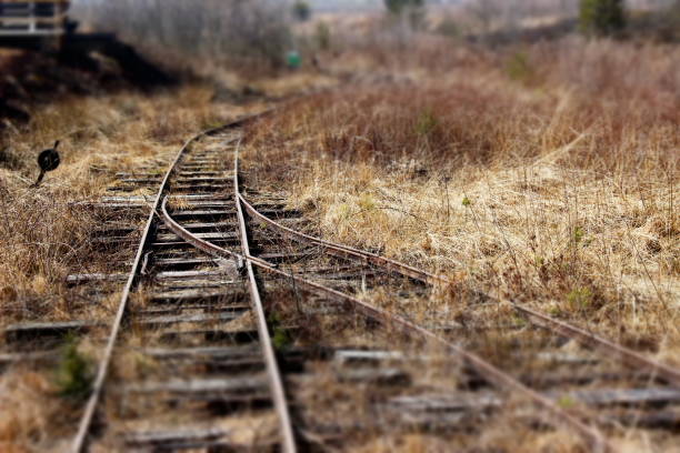 A long railroad track. A simple railroad track. The train runs. One railroad track. 3D rendering
