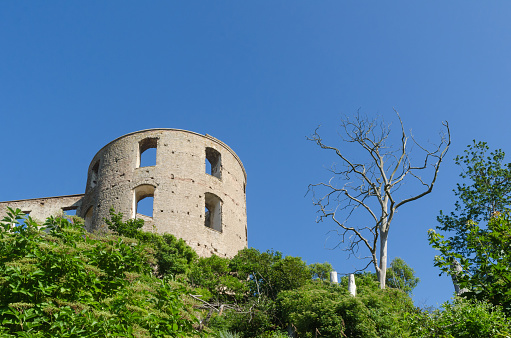 One tower of Borgholm castle ruin a famous landmark on the swedish island Oland