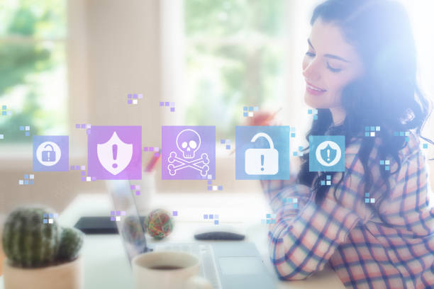 istock Virus and scam theme with young woman 1169817497