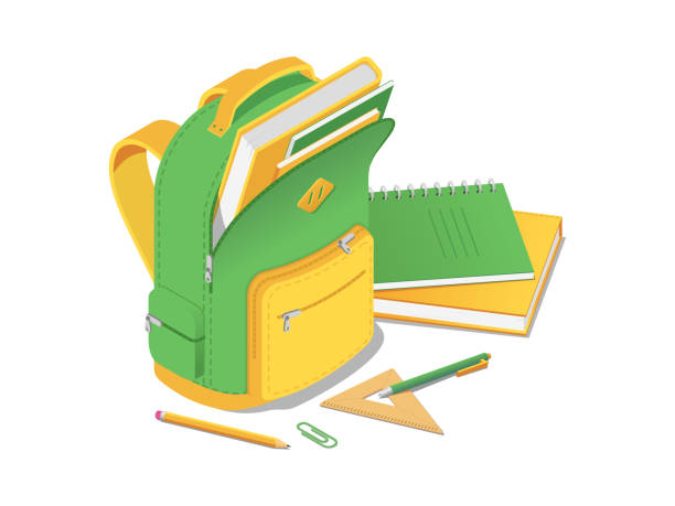 istock School bag with book and notebook and school supplies in isometric isolated 1169817570