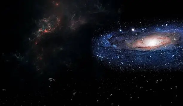 Planets and galaxy, cosmos, physical cosmology, science fiction wallpaper. Beauty of deep space. Billions of galaxies in the universe Cosmic art background