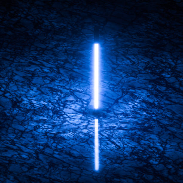 istock Glowing neon tubes and marble background, 3d rendering. 1169829006