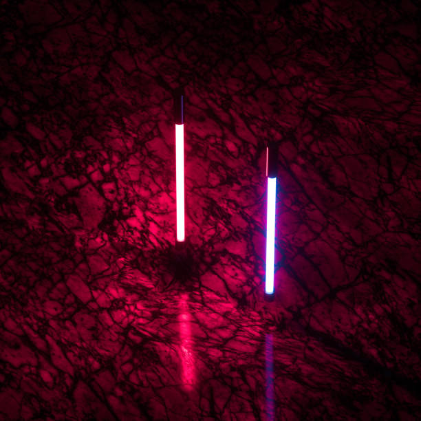 istock Glowing neon tubes and marble background, 3d rendering. 1169829008