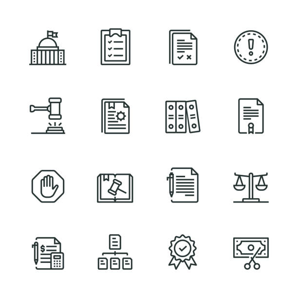 Compliance Vector Icon, Stock Illustration Simple Set of Legal Documents Related Vector Line Icons. Contains such Icons as Governance, Legal System, Regulations, Obedience and more. Editable Stroke. 32x32 Pixel Perfect government icons stock illustrations
