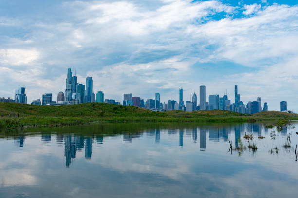 istock Chicago Skyline Reflected on a Pond at Northerly Island 1169837573