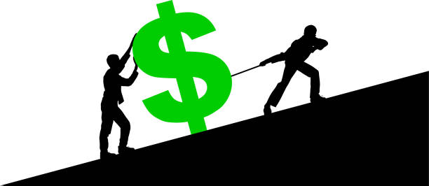 bewegende dollars - pushing pulling men silhouette stock-grafiken, -clipart, -cartoons und -symbole