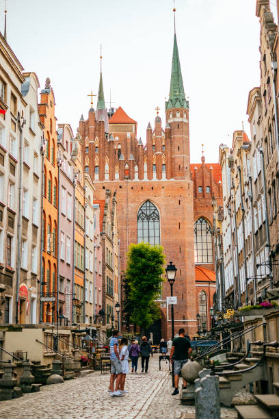 Gdansk, Poland - July 2, 2019: Beautiful streets and medieval architecture of Gdansk old town.