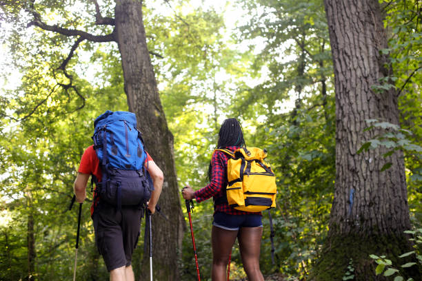 istock Young interracial couple hiking on a mountain 1169867344