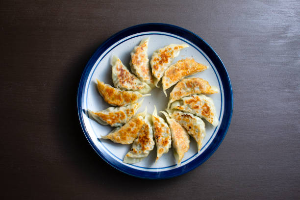 Japanese style dumplings. Shooting from directly above.