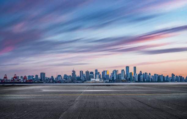 blurred motion road travel by vancouver harbor