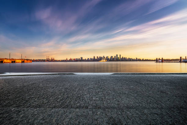 blurred motion road travel by vancouver harbor