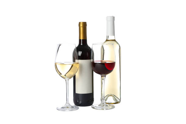 istock Bottles and glasses with wine isolated on white background 1169873890