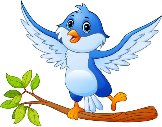 Ilustración de Pájaro Azul De Dibujos Animados De Pie En La Rama Del Árbol  Y Posando y más Vectores Libres de Derechos de Pájaro cantor - iStock