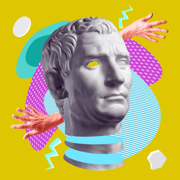istock Contemporary art concept collage with antique statue head and textures, shapes and elements in a surreal style. Zin art. 1169877714