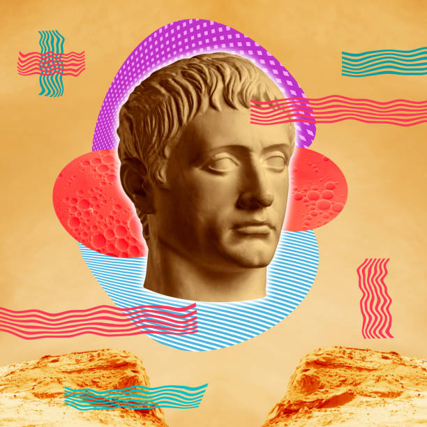 istock Contemporary art concept collage with antique statue head and textures, shapes and elements in a surreal style. Zin art. 1169877719