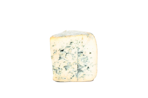 Piece of blue cheese isolated on white background