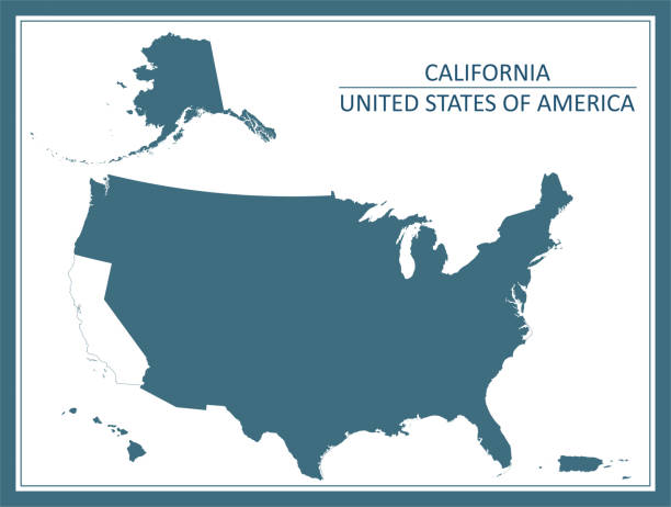 California map USA illustration image art California state of United States of America map outline vector illustration in a creative graphic design. The spatial locations of Hawaii, Alaska and Puerto Rico approximately represent their actual locations on the earth. rialto california stock illustrations