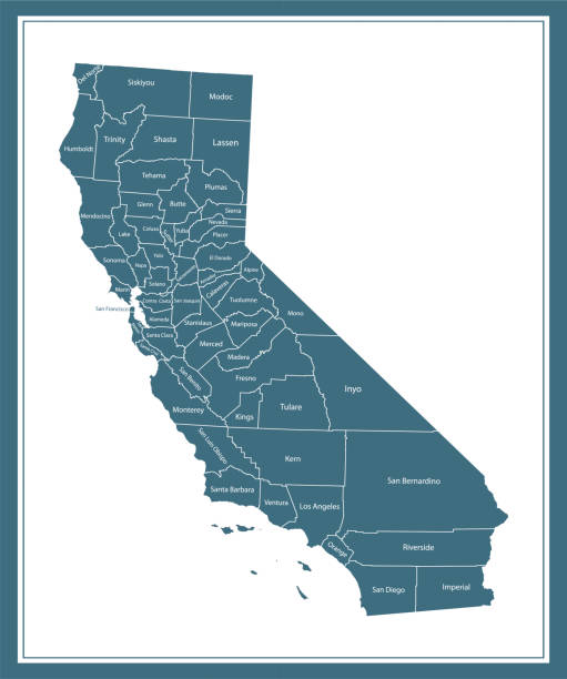 ilustraciones, imágenes clip art, dibujos animados e iconos de stock de mapa del condado de california - stanislaus county